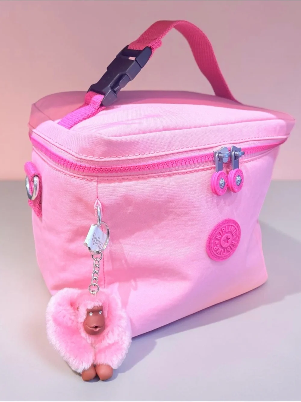 Kipling Pink Kids Lunch Bag with Plush Monkey Keychain